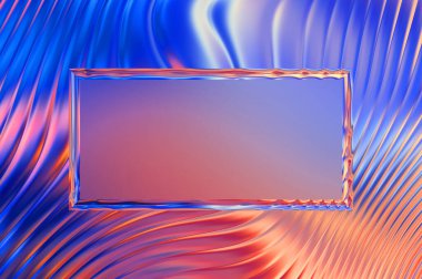 Soyut çerçeveli arkaplan. Renkli, canlı, dalgalı bir duvar kağıdı. Merkezi çerçeveli yaratıcı grafik 2d çizim. Dinamik şekilli modaya uygun sıvı örtüsü.