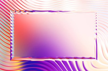 Soyut çerçeveli arkaplan. Renkli, canlı, dalgalı bir duvar kağıdı. Merkezi çerçeveli yaratıcı grafik 2d çizim. Dinamik şekilli modaya uygun sıvı örtüsü.