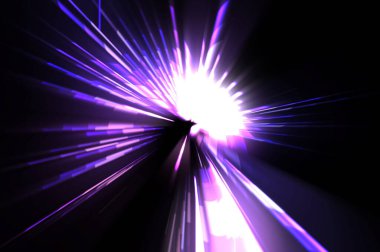 Fütürist mercek patlaması. Parlayan parçacıkları ve çizgileri olan ışık patlaması yıldızı. Güzel soyut ışın arkaplanı.