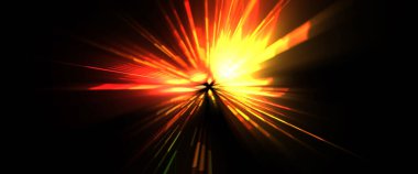 Fütürist mercek patlaması. Parlayan parçacıkları ve çizgileri olan ışık patlaması yıldızı. Güzel soyut ışın arkaplanı.