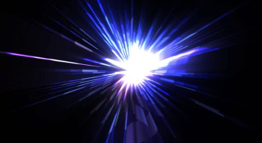 Fütürist mercek patlaması. Parlayan parçacıkları ve çizgileri olan ışık patlaması yıldızı. Güzel soyut ışın arkaplanı.