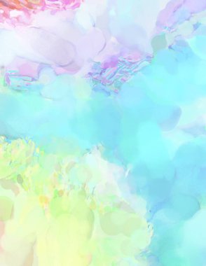 Pastel renklerde suluboya resim. Poster, duvar sanatı, afiş, kart, kitap kapağı ya da ambalaj için rahatlatıcı kompozisyonun yumuşak renkli çizimi. Modern fırça darbeleri resim.