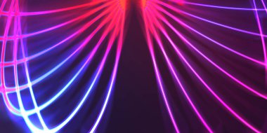 Işık dalgalarının neon renkli soyut tasarımı. Dijital arka plan ve neon ışığı parlama efekti. Parlak ışınlar duvar kağıdı.