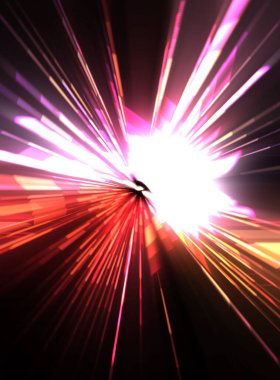 Fütürist mercek patlaması. Parlayan parçacıkları ve çizgileri olan ışık patlaması yıldızı. Güzel soyut ışın arkaplanı.