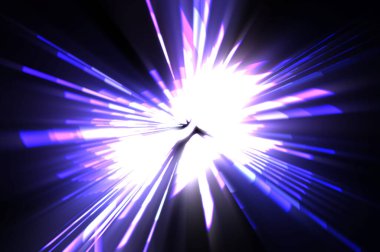 Fütürist mercek patlaması. Parlayan parçacıkları ve çizgileri olan ışık patlaması yıldızı. Güzel soyut ışın arkaplanı.