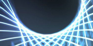 Işık dalgalarının neon renkli soyut tasarımı. Dijital arka plan ve neon ışığı parlama efekti. Parlak ışınlar duvar kağıdı.