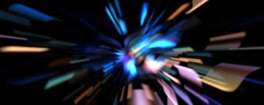 Işık parçacık izleri. Parlayan parçacıkları ve çizgileri olan ışık patlaması yıldızı. Güzel hareketli soyut ışın arkaplanı.