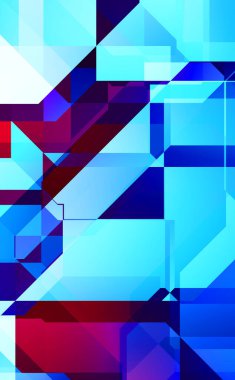 Renkli ve canlı geometrik şekiller katmanları var. Bir teknoloji planının dijital illüstrasyonu. Gelecekçi tasarım şablonu.