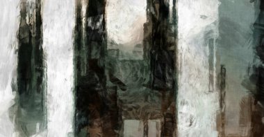 Soyut arkaplanda pürüzlü fırça darbeleri. Fırça boyası. Renkli boya darbeleri. Eşsiz duvar sanatı. Tuvaldeki modern sanat. Renkli çağdaş sanat eserleri. 