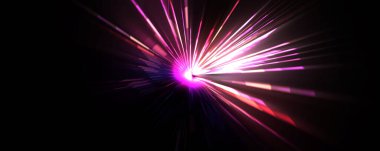 Fütürist mercek patlaması. Parlayan parçacıkları ve çizgileri olan ışık patlaması yıldızı. Güzel soyut ışın arkaplanı.