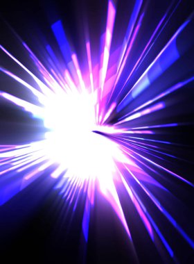 Fütürist mercek patlaması. Parlayan parçacıkları ve çizgileri olan ışık patlaması yıldızı. Güzel soyut ışın arkaplanı.