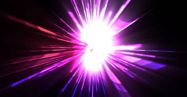 Fütürist mercek patlaması. Parlayan parçacıkları ve çizgileri olan ışık patlaması yıldızı. Güzel soyut ışın arkaplanı.