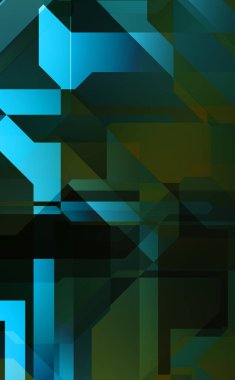 Renkli ve canlı geometrik şekiller katmanları var. Bir teknoloji planının dijital illüstrasyonu. Gelecekçi tasarım şablonu.