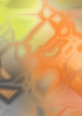 Renkli ve canlı geometrik şekiller katmanları var. Bir teknoloji planının dijital illüstrasyonu. Gelecekçi tasarım şablonu.