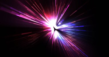 Fütürist mercek patlaması. Parlayan parçacıkları ve çizgileri olan ışık patlaması yıldızı. Güzel soyut ışın arkaplanı.