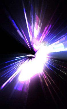 Fütürist mercek patlaması. Parlayan parçacıkları ve çizgileri olan ışık patlaması yıldızı. Güzel soyut ışın arkaplanı.