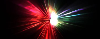 Fütürist mercek patlaması. Parlayan parçacıkları ve çizgileri olan ışık patlaması yıldızı. Güzel soyut ışın arkaplanı.