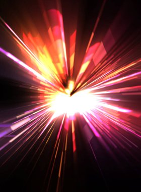 Fütürist mercek patlaması. Parlayan parçacıkları ve çizgileri olan ışık patlaması yıldızı. Güzel soyut ışın arkaplanı.