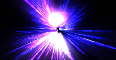 Fütürist mercek patlaması. Parlayan parçacıkları ve çizgileri olan ışık patlaması yıldızı. Güzel soyut ışın arkaplanı.