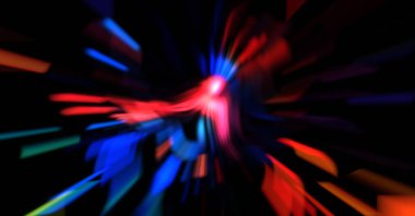 Işık parçacık izleri. Parlayan parçacıkları ve çizgileri olan ışık patlaması yıldızı. Güzel hareketli soyut ışın arkaplanı.