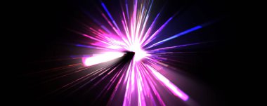 Fütürist mercek patlaması. Parlayan parçacıkları ve çizgileri olan ışık patlaması yıldızı. Güzel soyut ışın arkaplanı.