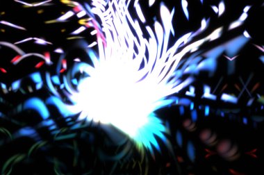 Işık parçacık izleri. Parlayan parçacıkları ve çizgileri olan ışık patlaması yıldızı. Güzel hareketli soyut ışın arkaplanı.