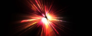 Fütürist mercek patlaması. Parlayan parçacıkları ve çizgileri olan ışık patlaması yıldızı. Güzel soyut ışın arkaplanı.