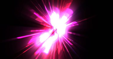 Fütürist mercek patlaması. Parlayan parçacıkları ve çizgileri olan ışık patlaması yıldızı. Güzel soyut ışın arkaplanı.