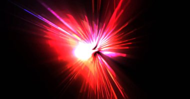 Fütürist mercek patlaması. Parlayan parçacıkları ve çizgileri olan ışık patlaması yıldızı. Güzel soyut ışın arkaplanı.