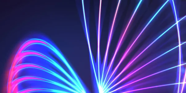 Neon colorful abstract design of light waves. Digital background with neon light glowing effect. Bright rays wallpaper.