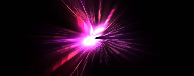 Fütürist mercek patlaması. Parlayan parçacıkları ve çizgileri olan ışık patlaması yıldızı. Güzel soyut ışın arkaplanı.