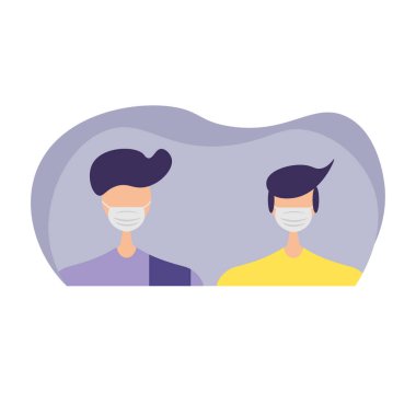 Covid19 karakter çizimi tasarımı için yüz maskesi kullanan adamlar