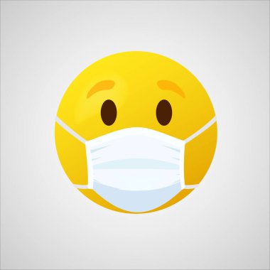 Ağız maskeli Emoji. Beyaz cerrahi maske takan sarı gözlü.