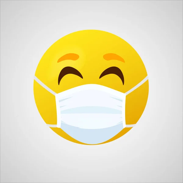 Emoji Mouth Mask Yellow Face Eyes Wearing White Surgical Mask — Stock Vector