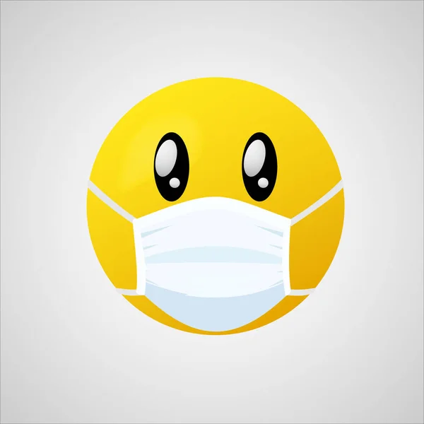 Emoji Mouth Mask Yellow Face Eyes Wearing White Surgical Mask — Stock Vector