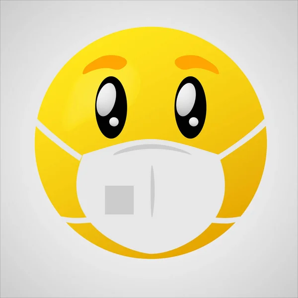 Emoji Mouth Mask Yellow Face Eyes Wearing White Surgical Mask — Stock Vector