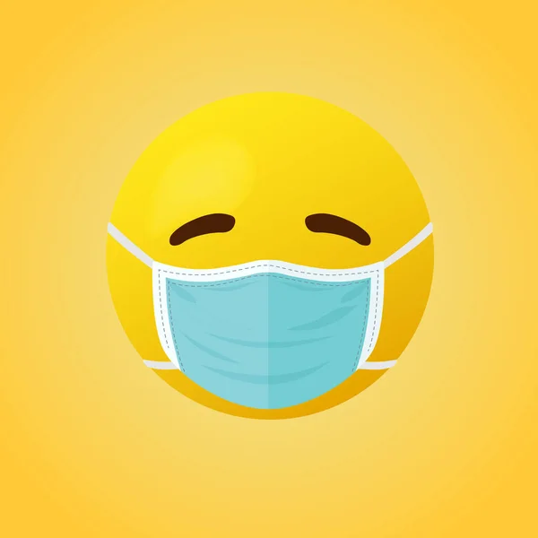 Emoticon Mouth Mask Yellow Face Eyes Wearing White Surgical Mask — Stock Vector