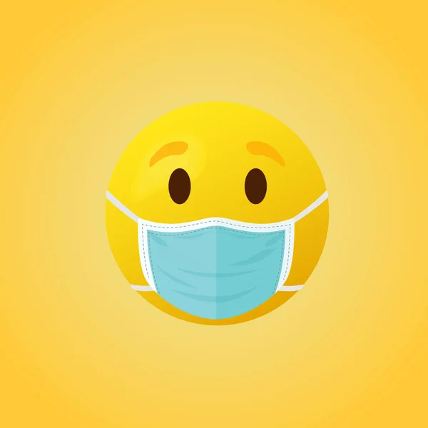 Emoticon Mouth Mask Yellow Face Eyes Wearing White Surgical Mask — Stock Vector