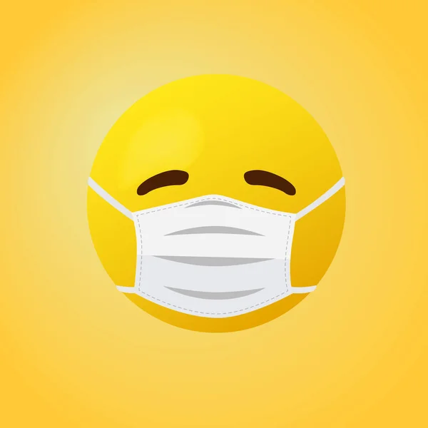 Emoticon Dengan Masker Mulut Wajah Kuning Dengan Mata Mengenakan Masker - Stok Vektor