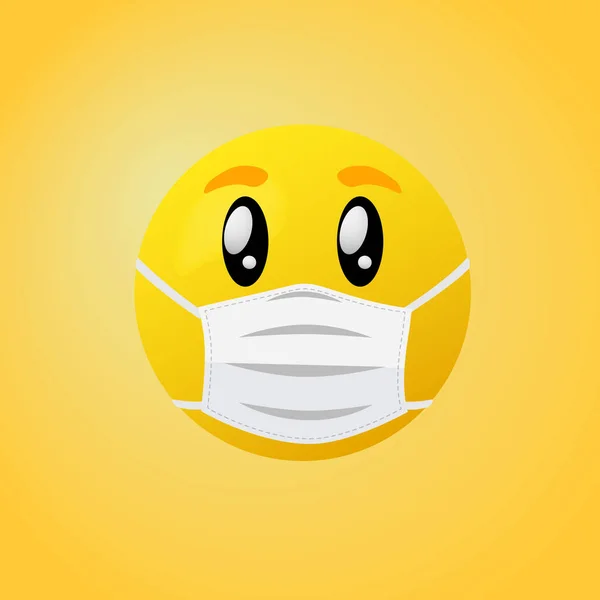 Emoticon Mouth Mask Yellow Face Eyes Wearing White Surgical Mask — Stock Vector