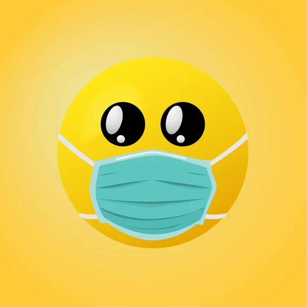 Emoticon Con Maschera Bocca Viso Giallo Con Occhi Che Indossano — Vettoriale Stock