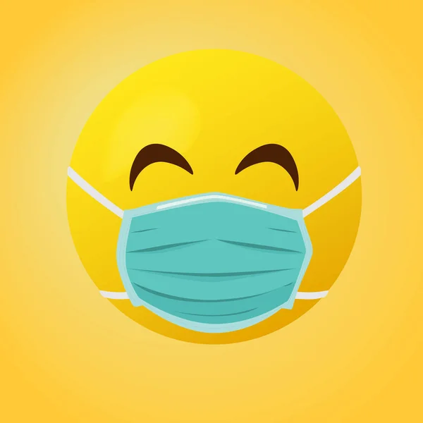 Emoticon Con Maschera Bocca Viso Giallo Con Occhi Che Indossano — Vettoriale Stock