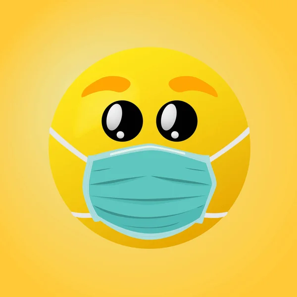 口マスクで感情 白い外科用マスクを身に着けている目で黄色の顔 — ストックベクタ