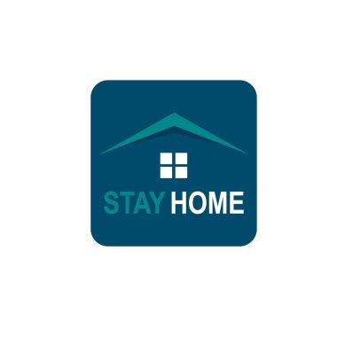 Ev çatısı altında mesajlaşın. COVID 19 veya Coronavirus Koruma Kampanyası logosu. Kişisel izolasyon, işaret ya da sembol olarak kullanılıyor. Virüs önleme konsepti. Vektör illüstrasyonu.