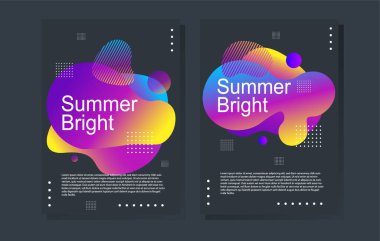 Parlak yaz partisi posteri renkli sıvı formda. Gece kulübü ilanı. Soyut gradyanlar, sıvı şekiller, kapak için şablon arka planlar, broşür.