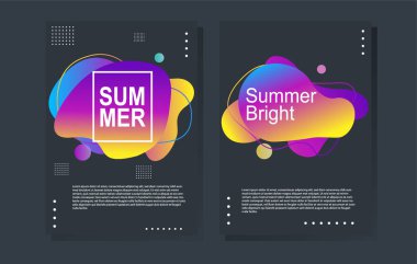 Parlak yaz partisi posteri renkli sıvı formda. Gece kulübü ilanı. Soyut gradyanlar, sıvı şekiller, kapak için şablon arka planlar, broşür.