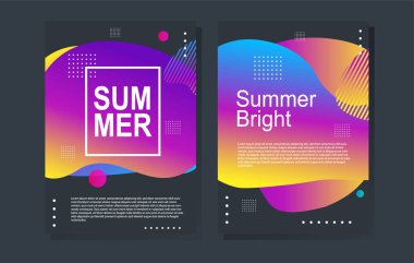 Parlak yaz partisi posteri renkli sıvı formda. Gece kulübü ilanı. Soyut gradyanlar, sıvı şekiller, kapak için şablon arka planlar, broşür.