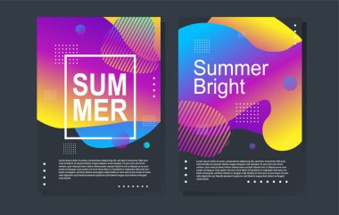 Parlak yaz partisi posteri renkli sıvı formda. Gece kulübü ilanı. Soyut gradyanlar, sıvı şekiller, kapak için şablon arka planlar, broşür.