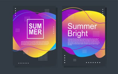 Parlak yaz partisi posteri renkli sıvı formda. Gece kulübü ilanı. Soyut gradyanlar, sıvı şekiller, kapak için şablon arka planlar, broşür.