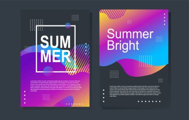 Parlak yaz partisi posteri renkli sıvı formda. Gece kulübü ilanı. Soyut gradyanlar, sıvı şekiller, kapak için şablon arka planlar, broşür.